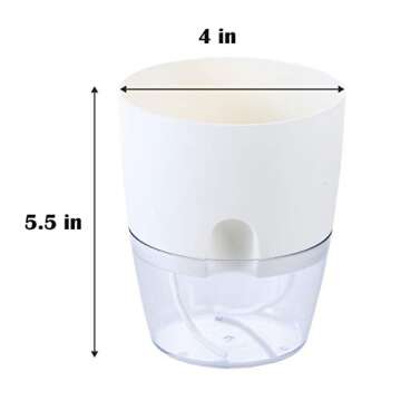 UltraOutlet 4 Inch Pots for Plants 5 Pack Self Watering Pots Indoor Flower Pots Plastic Planter Pots with a Watering Bottle