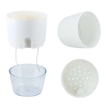 UltraOutlet 4 Inch Pots for Plants 5 Pack Self Watering Pots Indoor Flower Pots Plastic Planter Pots with a Watering Bottle