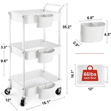 Versatile 3-Tier Utility Rolling Cart for Any Space