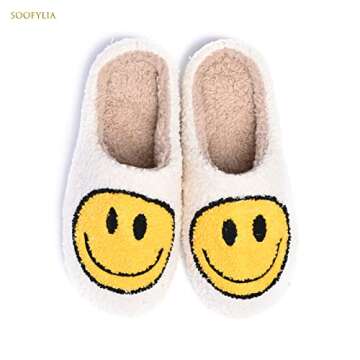 Cute Smile Face Slippers for Women and Men,Soft Plush Comfy Warm Couple Slip-On House Happy Face Sli...