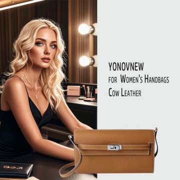 YONOVNEW Women's Leather Shoulder Handbag - Designer Crossbody Purse and Chic Small Clutch Wallet (B...