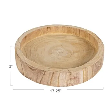 Creative Co-Op Paulownia Wood Hand Carved Tray