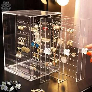 Sooyee Clear Acrylic Jewelry Storage Box,3 Vertical Drawer Earrings Display Stand Holder, Transparent 216 Holes 33 Grooves Screen Hanger Organizer for Stud Earring and Necklace,Dustproof