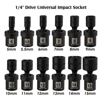MIXPOWER 12 Pieces 1/4" Drive Metric Shallow Universal Impact Socket Set, CR-MO, Swivel Socket with Flexible Wobble, 5mm - 15mm