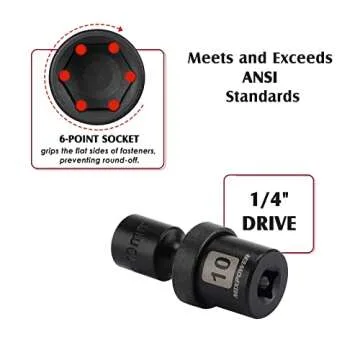 MIXPOWER 12 Pieces 1/4" Drive Metric Shallow Universal Impact Socket Set, CR-MO, Swivel Socket with Flexible Wobble, 5mm - 15mm