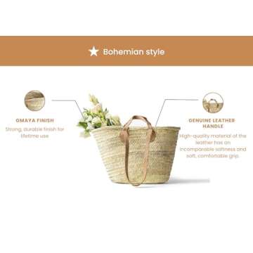 FRENCH BASKET with double flat leather handles, straw bag, beach bag, basket bag, straw basket, shopping basket, wicker basket with handle, wicker basket (X-Large)