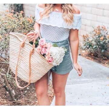 FRENCH BASKET with double flat leather handles, straw bag, beach bag, basket bag, straw basket, shopping basket, wicker basket with handle, wicker basket (X-Large)