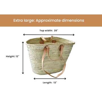 FRENCH BASKET with double flat leather handles, straw bag, beach bag, basket bag, straw basket, shopping basket, wicker basket with handle, wicker basket (X-Large)