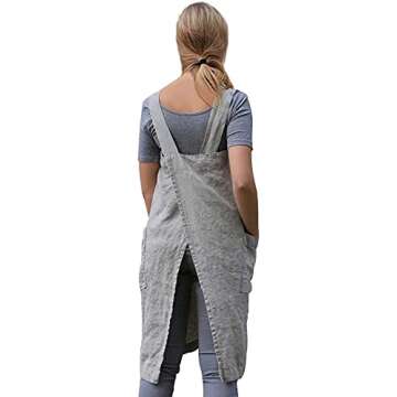 YESDOOD Cotton Linen Apron Cross Back Apron for Women with Pockets Pinafore Dress for Baking Cooking