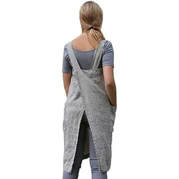 YESDOOD Cotton Linen Apron Cross Back Apron for Women with Pockets Pinafore Dress for Baking Cooking