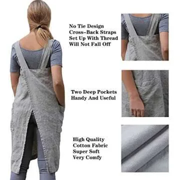 YESDOOD Cotton Linen Apron Cross Back Apron for Women with Pockets Pinafore Dress for Baking Cooking