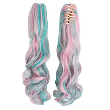 MapofBeauty Multi-color Lolita Long Curly Clip on Ponytails