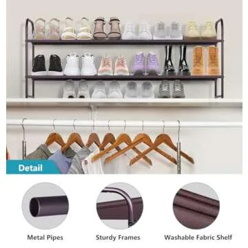 AOODA 2 Tier Long Shoe Rack for Closet Stackable Wide Low 18-Pairs Fabric Shoe Shelf Storage Organizer for Floor,Bedroom (Bronze)