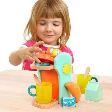 B. toys- Café au Play- Pretend Play Wooden Coffee Maker for Kids- Wooden Coffee Machine Set – 10 ...