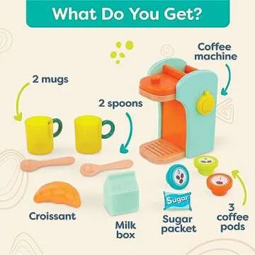 B. toys- Café au Play- Pretend Play Wooden Coffee Maker for Kids- Wooden Coffee Machine Set – 10 Pretend Play Accessories – Kitchen Play Set – 2 Years +