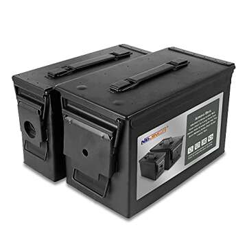 NBJINGYI Metal Ammo Box Cans Case 30cal and 50cal for Long Term Gun Ammo Safe Storage with Flip Top 2pcs Military Army Steel Solid Holder Box (Black)