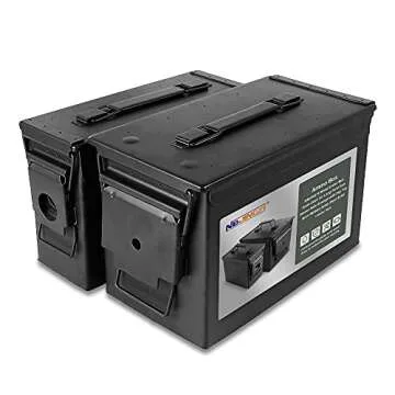 NBJINGYI Metal Ammo Box Cans Case 30cal and 50cal for Long Term Gun Ammo Safe Storage with Flip Top 2pcs Military Army Steel Solid Holder Box (Black)