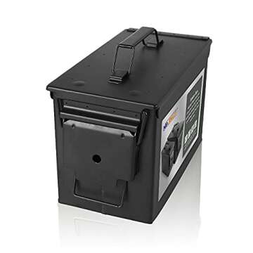 NBJINGYI Metal Ammo Box Cans Case 30cal and 50cal for Long Term Gun Ammo Safe Storage with Flip Top 2pcs Military Army Steel Solid Holder Box (Black)