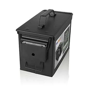 NBJINGYI Metal Ammo Box Cans Case 30cal and 50cal for Long Term Gun Ammo Safe Storage with Flip Top 2pcs Military Army Steel Solid Holder Box (Black)