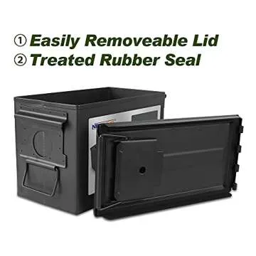 NBJINGYI Metal Ammo Box Cans Case 30cal and 50cal for Long Term Gun Ammo Safe Storage with Flip Top 2pcs Military Army Steel Solid Holder Box (Black)