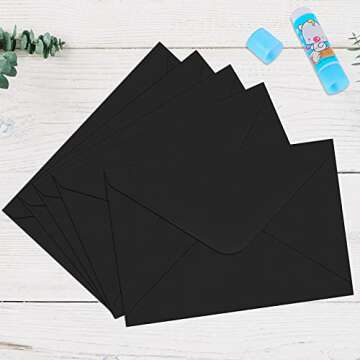 SallyFashion 100PCS C6 Black Paper Envelope, Triangle Seal Retro Simple Style for Business Wedding Party Holiday