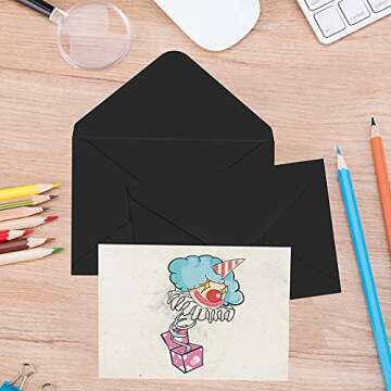 SallyFashion 100PCS C6 Black Paper Envelope, Triangle Seal Retro Simple Style for Business Wedding Party Holiday