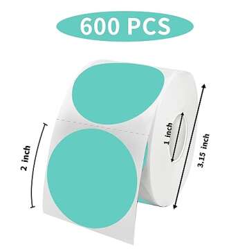 STARLIBOO 2 Inch Round Thermal Sticker Labels, Lake Blue Thermal Labels Round, Self-Adhesive Round Direct Thermal Stickers Label, Thermal Printer Stickers for Business (600 Labels)