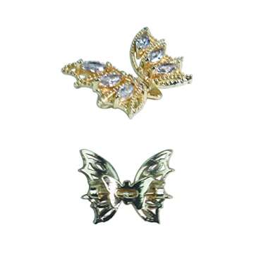 Tinsow 4 Pcs Nail Diamond Metal Nail Art Butterfly Jewelry Crystal Strass Moving Wings Butterfly Nail Diamond Stones Wedding Charms Accessories (Gold)