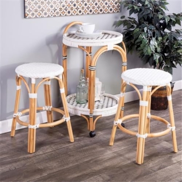Beaumont Lane White Rattan Backless Bar Stool 24"