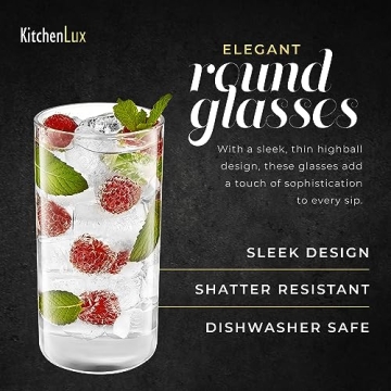 Kitchen Lux Thin Round Drinking Glasses Set of 6-19 oz