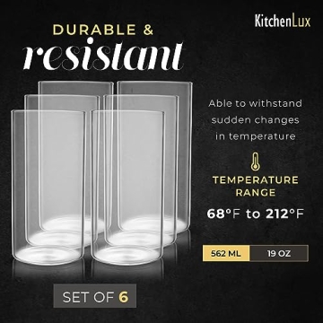 Kitchen Lux Thin Round Drinking Glasses Set of 6-19 oz