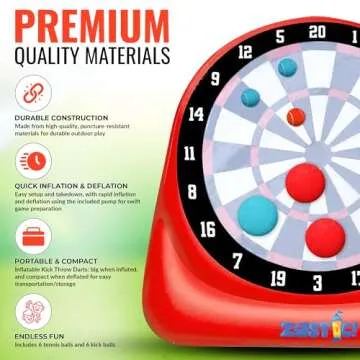 Giant Inflatable 6ft Tall Kick & Throw Darts Game | Soccer Darts Inflatable Dart Board with 6 Kick Balls, 6 Tennis Balls & Pumps | Perfect for Giant Yard Games, Giant Inflatable Games & Carnival Games