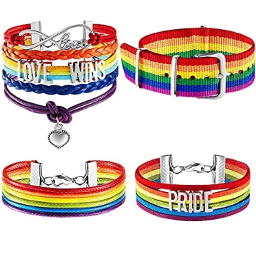 Hicarer 4 Pieces Rainbow Gay Pride Bracelet LGBT Handmade Love Wins Bracelet Pride Braided Bracelet ...
