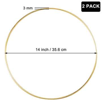 2 Pack 14 Inch Large Metal Floral Hoop Wreath Macrame Gold Hoop Rings for Making Wedding Wreath Deco...