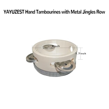 YAYUZEST Tambourine for Adults Hand Held Tambourine Drum, Wooden Tambourine Metal Jingles Percussion Single Row Hand Tambourines for Church KTV Party (4 Inch)