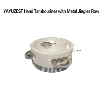 YAYUZEST Tambourine for Adults Hand Held Tambourine Drum, Wooden Tambourine Metal Jingles Percussion Single Row Hand Tambourines for Church KTV Party (4 Inch)