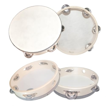 YAYUZEST Tambourine for Adults Hand Held Tambourine Drum, Wooden Tambourine Metal Jingles Percussion Single Row Hand Tambourines for Church KTV Party (4 Inch)