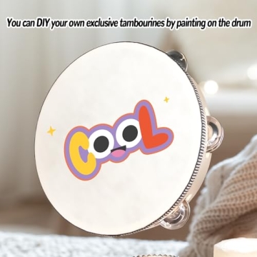 YAYUZEST Tambourine for Adults Hand Held Tambourine Drum, Wooden Tambourine Metal Jingles Percussion Single Row Hand Tambourines for Church KTV Party (4 Inch)