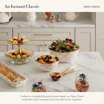 Mackenzie-Childs Enamel Everyday Bowl - Pink-and-White Check