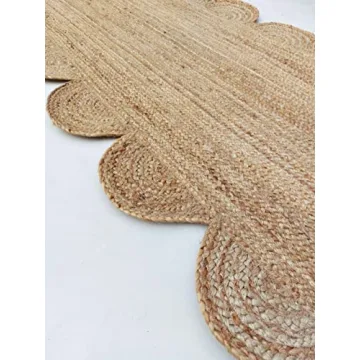 Gautam International Scalloped Natural Jute Area Rug, Natural Color (2'X6')