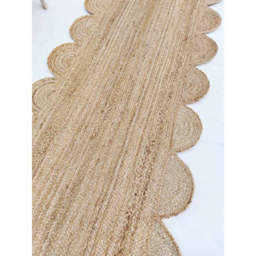 Gautam International Scalloped Natural Jute Area Rug, Natural Color (2'X6')