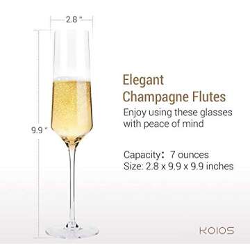 Hand Blown Crystal Champagne Flutes - Bella Vino Elegant Champagne Glasses Made from 100% Premium Crystal Glass, Perfect for Any Occasion,Great Gift, 10", 7 Oz, Set of 2, Clear