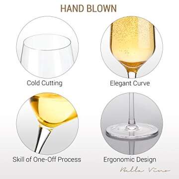 Hand Blown Crystal Champagne Flutes - Bella Vino Elegant Champagne Glasses Made from 100% Premium Crystal Glass, Perfect for Any Occasion,Great Gift, 10", 7 Oz, Set of 2, Clear