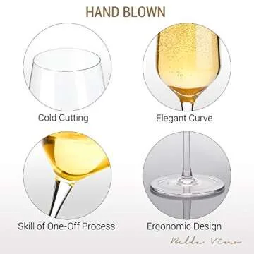 Hand Blown Crystal Champagne Flutes - Bella Vino Elegant Champagne Glasses Made from 100% Premium Crystal Glass, Perfect for Any Occasion,Great Gift, 10", 7 Oz, Set of 2, Clear