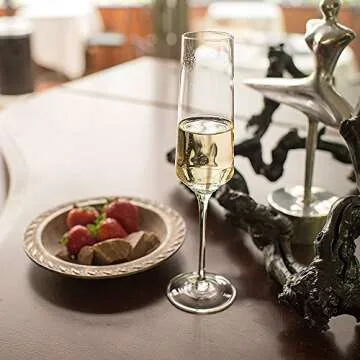 Hand Blown Crystal Champagne Flutes - Bella Vino Elegant Champagne Glasses Made from 100% Premium Crystal Glass, Perfect for Any Occasion,Great Gift, 10", 7 Oz, Set of 2, Clear