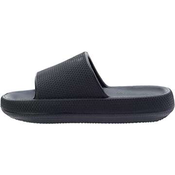 BRONAX Unisex House Slides for Women and Men Size 9 Indoor Pillow Slippers Sandals Sandles for Female Comfy Cushioning Thick Sole 40-41 Black