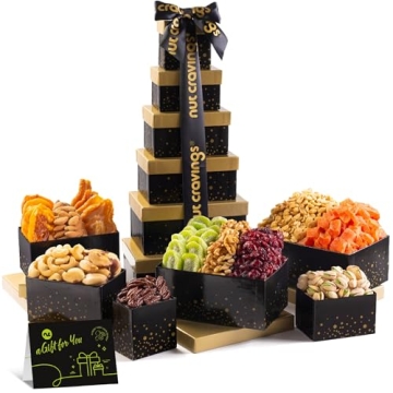 NUT CRAVINGS Gourmet Collection Valentines Day Dried Fruit & Mixed Nuts Gift Basket Black Tower + Ri...