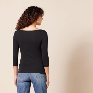 Essentials Women's Slim-Fit Boat Neck T-Shirt in Black