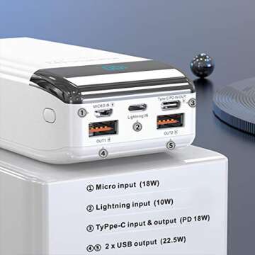 KONFULON Power Bank 30000mah Portable Charger Portable Battery Charger USB-C PD 18W Tri-Input and Tr...