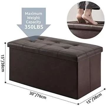 YOUDENOVA 30 inches Folding Storage Ottoman, 85L Storage Ottoman Bench for Living Bedroom and Hallway, Faux Leather Brown Footrest with Foam Padded Seat, Support 350lbs